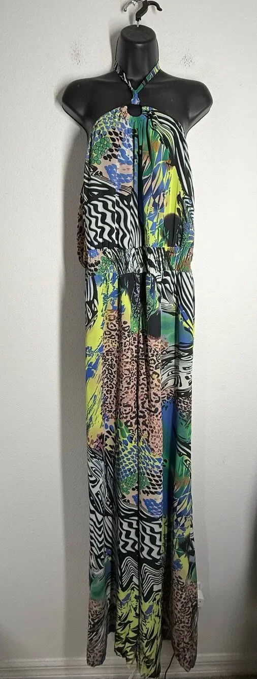 Authentic Brand Multicolor Halter Jumpsuit Wide Leg Animal Print Size 2X Lined